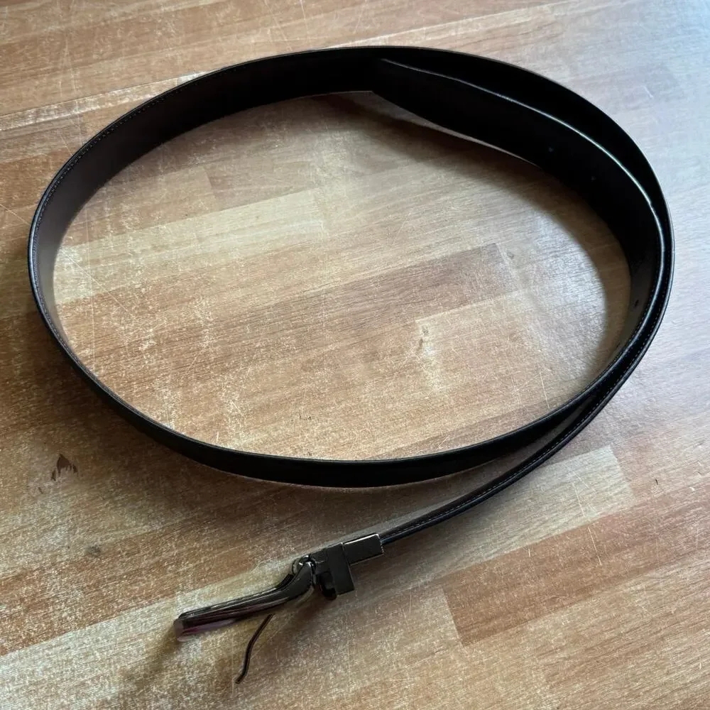 Original Penguin Men's Reversible Leather Belt Black Brown, Silver Buckle